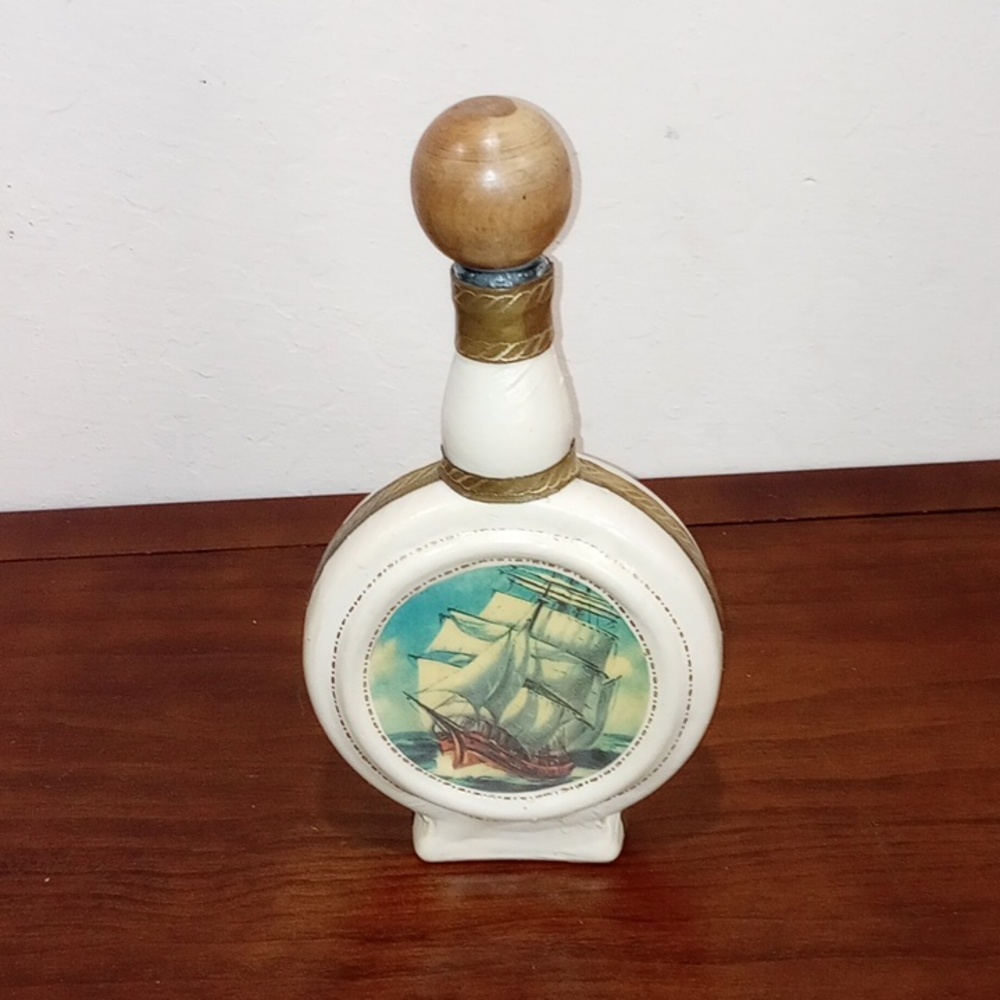 Fausto Corduri Leather Wrapped Sailing Ship Decanter - Vintage!